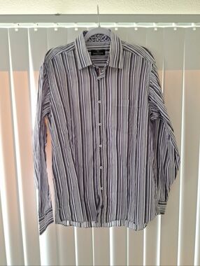 Bugatchi Uomo Purple Striped Button Front Shirt